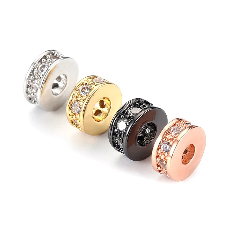 

High Quality Rondelle Spacer Beads Micro Pave Clear Crystal CZ Metal Beads Charm For Bracelets Jewelry Making, Gold,black,silver,rose gold