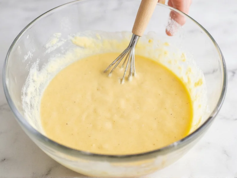 Waffle batter resting in glass bowl