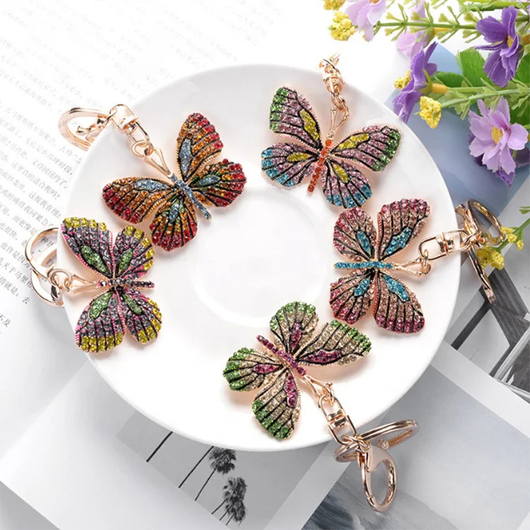 

Metal Colorful Key Ring Purse Bag Rhinestone Butterfly Keychain