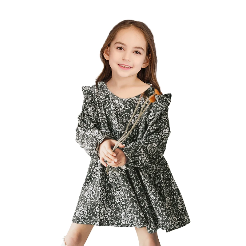 欧美婴儿服装时尚女孩礼服长袖碎花连衣裙小公主彭彭裙子蕾丝袖子