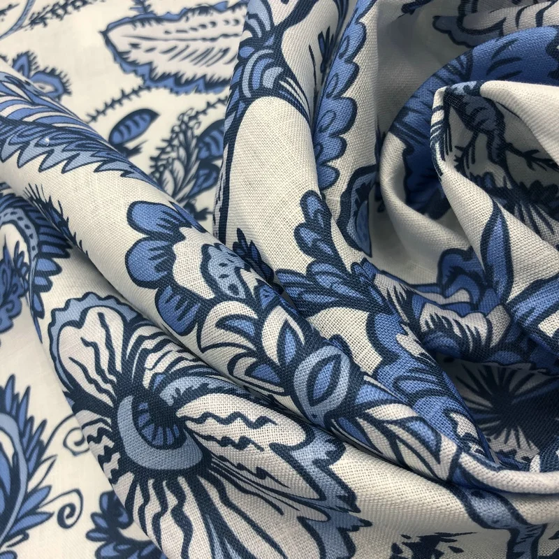 
Digital Print Custom Design 160gsm 100% Pure Linen fabric for Blouses and Shirts 