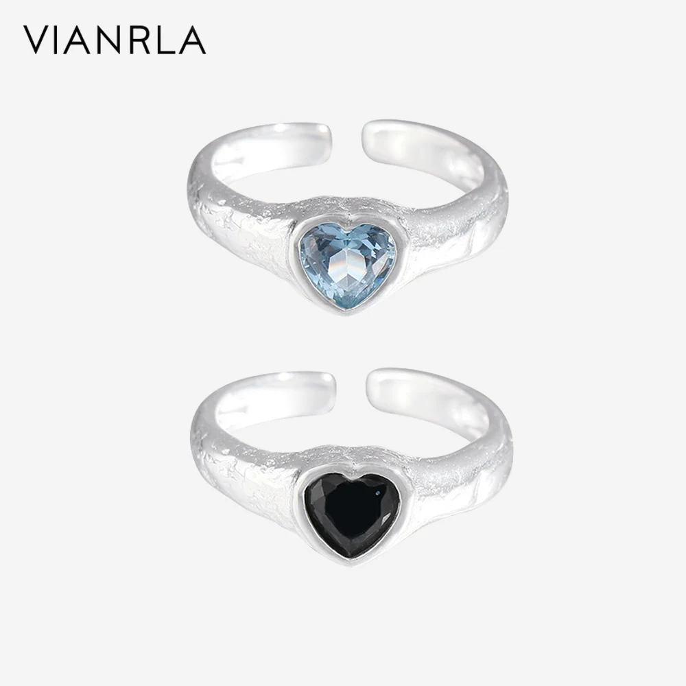 

VIANRLA 925 Sterling Silver Ring Zirconia Jewelry Heart Shape Blue Color Stone