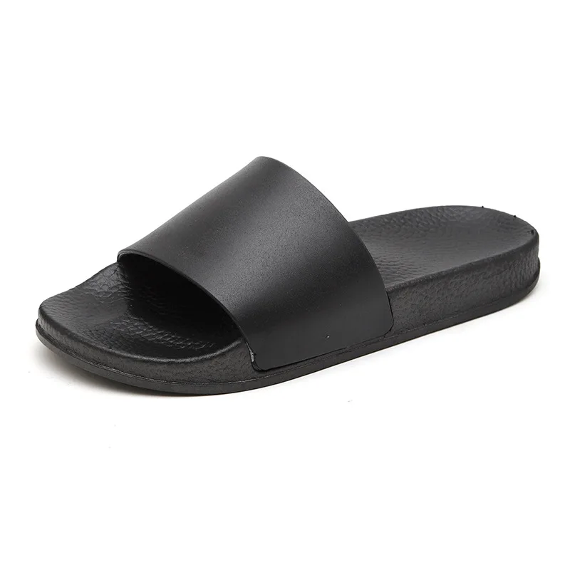 

FZNYL 2019 Summer Outdoor Beach Blank Slippers Men, PVC Comfortable plain Indoor Bathroom Sandals Black slide, As picture