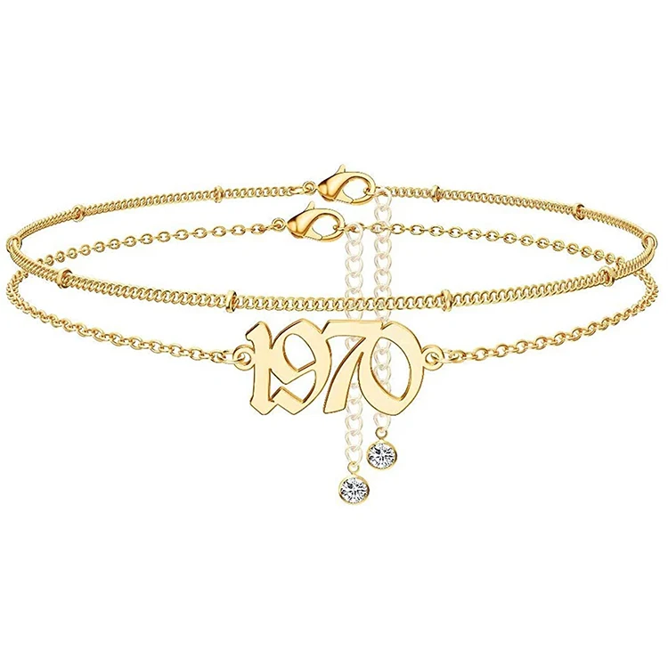 

14K Gold Plated Birth Year Number Initial Ankle Bracelet