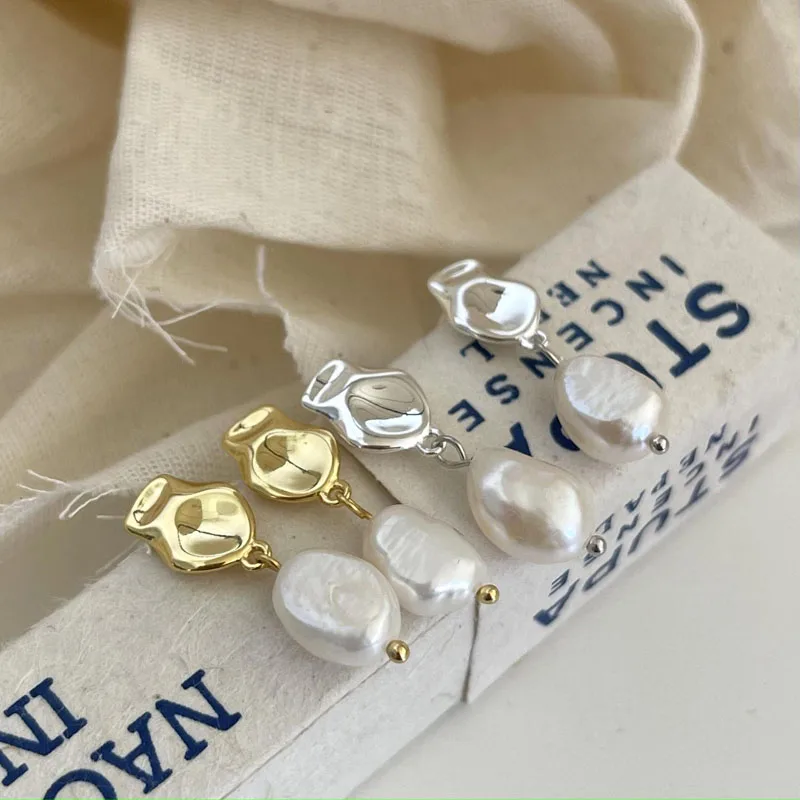 Vintage Irregular Shaped Freshwater Pearl Stud Earrings Wholesale 925 Sterling Silver Jewelry Gifts
