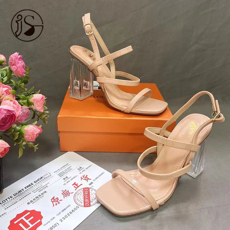 

2021 new summer glass thick heel women's high heel sandals European and American fashion girls, Requirement