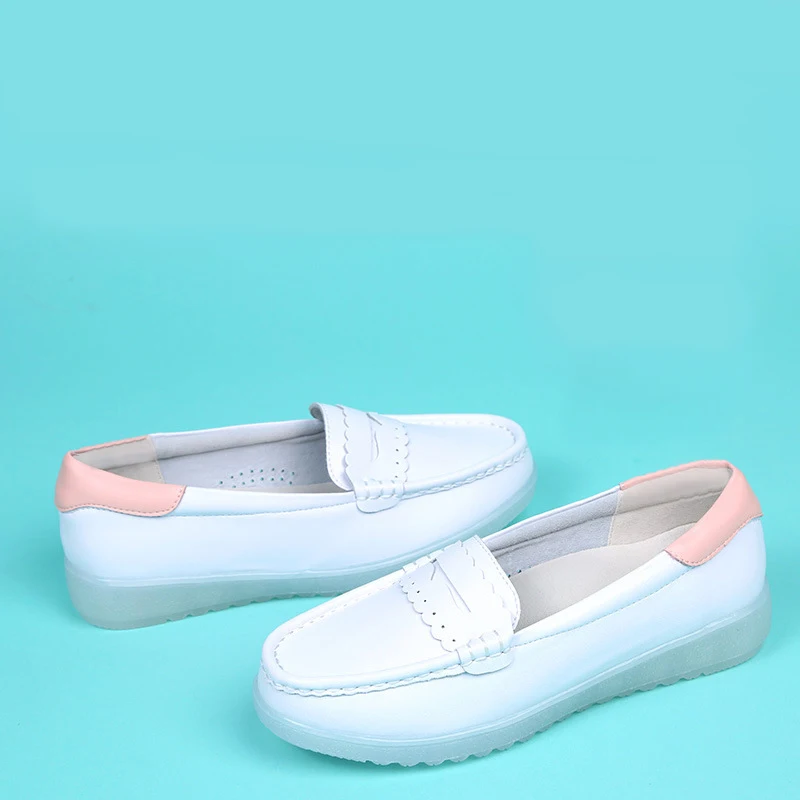 

White Women Soft Cowhide Nurse Flat Shoes Hospital Medical Shoes for Females