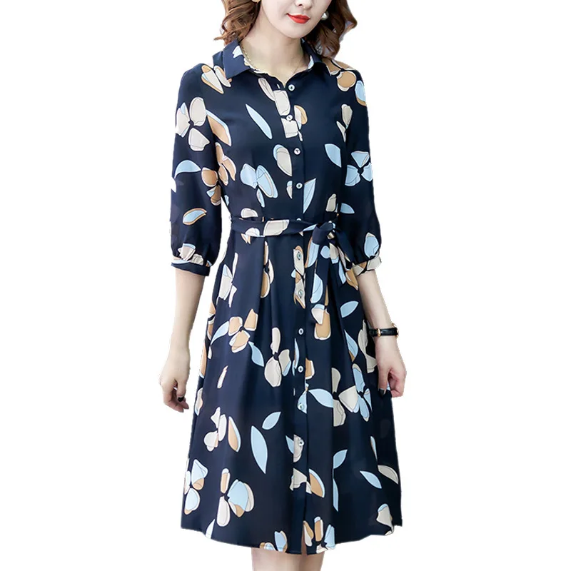 

Large size women's dress summer Bohemia retro chiffon printed shirt DRESS fat mm waist loose Dress For Female Fashion Clothes