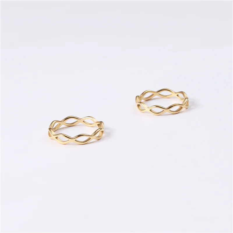 

High End 18K Plain Gold Hollow Lozenge Open Rings Stainless Steel Trendy Simple Gold Plated Jewelry