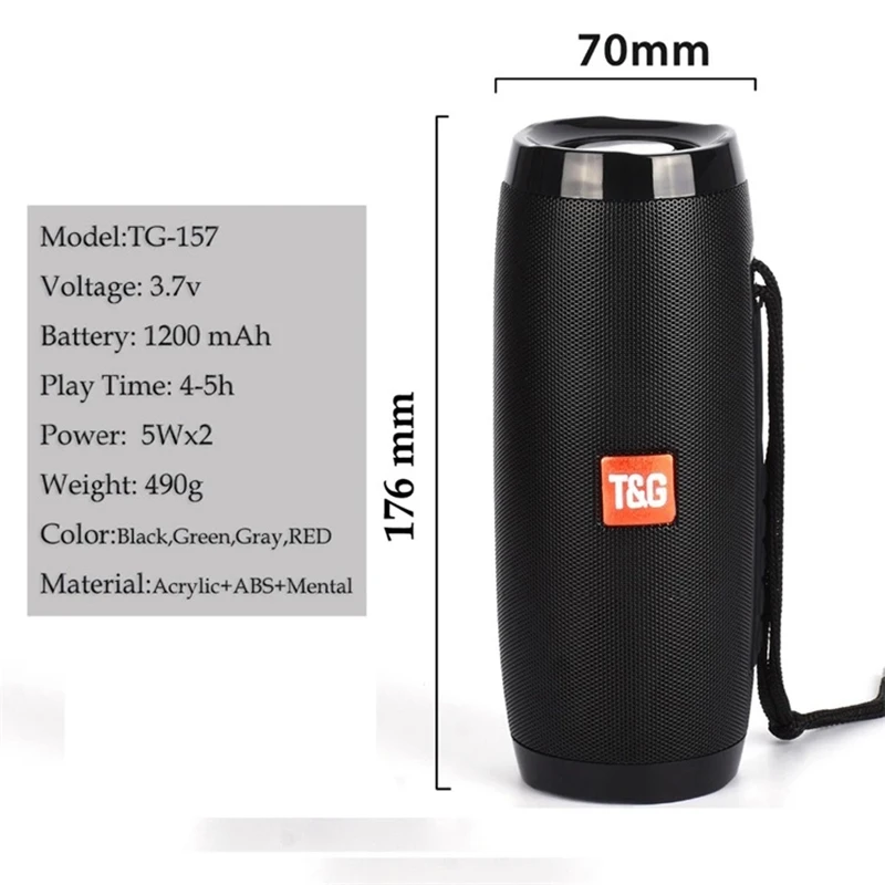 Wireless Led Light Super Bass Speaker Portable TG157 Subwoofer Loudspeaker Waterproof Speaker