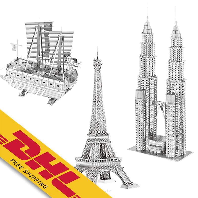 

Model 3D Puzzle Metal Assembly Model Petronas Towers Eiffel Tower Model Kits DIY 3D Laser Cut Jigsaw Toy Creative Toys, Silver