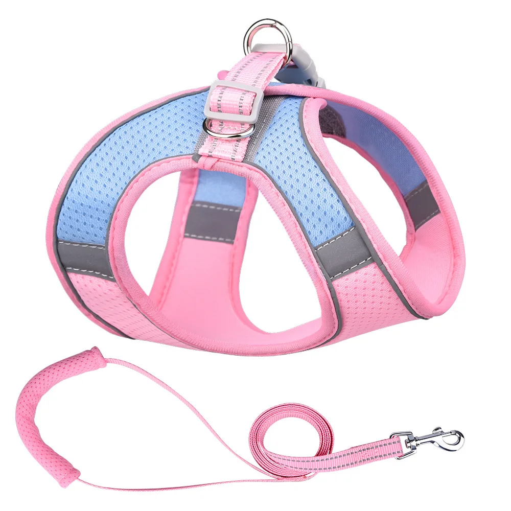 

Custom Dog Accessories Pattern Puppy Reflective Adjustable Fashion Pet Harness And Leash Set