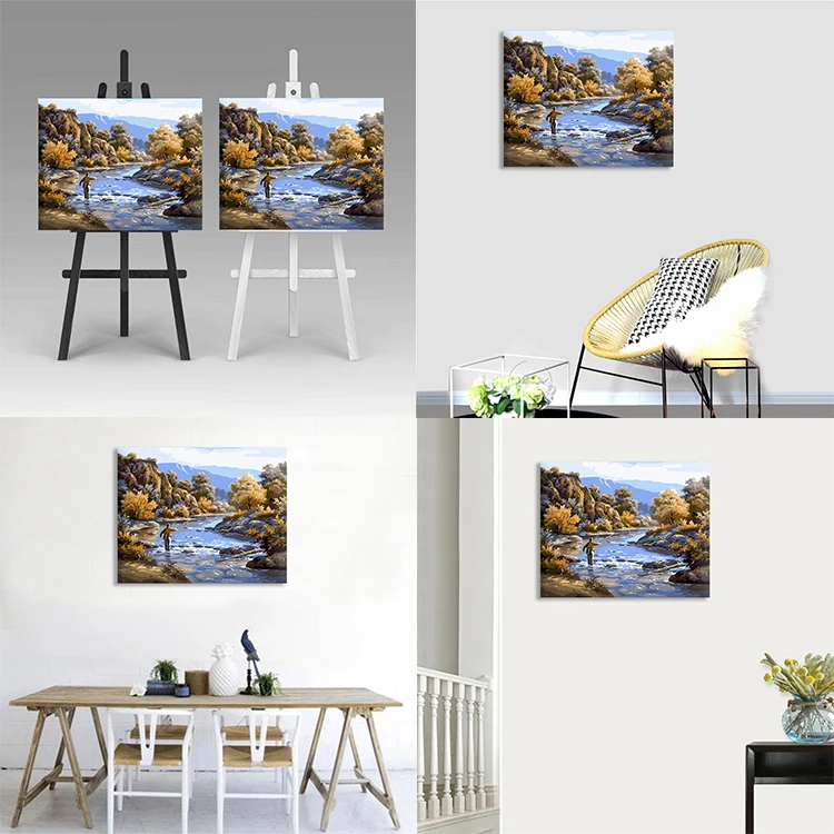 Modern Landscape Riverside Diy Arts Set Unstretched Canvas Acrylic Paint By Number Painting