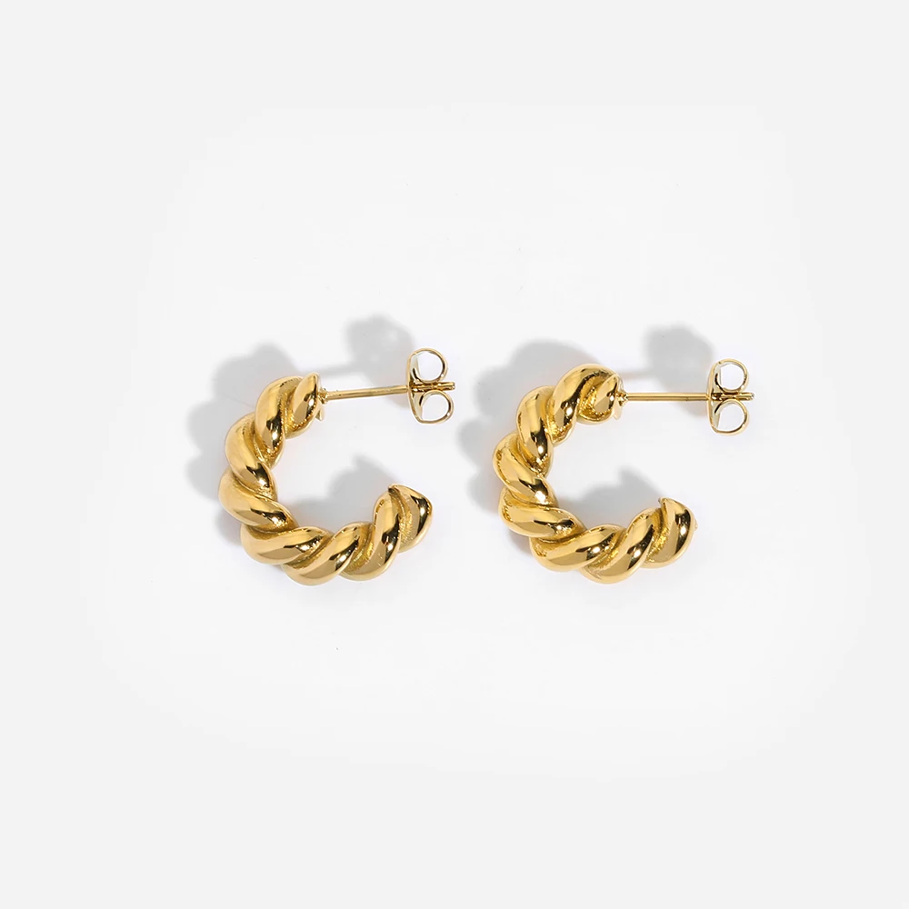 

New Arrival 18k Gold Stainless Steel Twist huggie Hoop Earrings Twisted C Shape Circle Earrings For Women