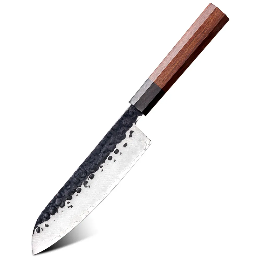 AUS10 High Carbon Steel 3 Layers Hand-forged Japanese Knife Knife Santoku Professional Kitchen Knives with Wooden Handles