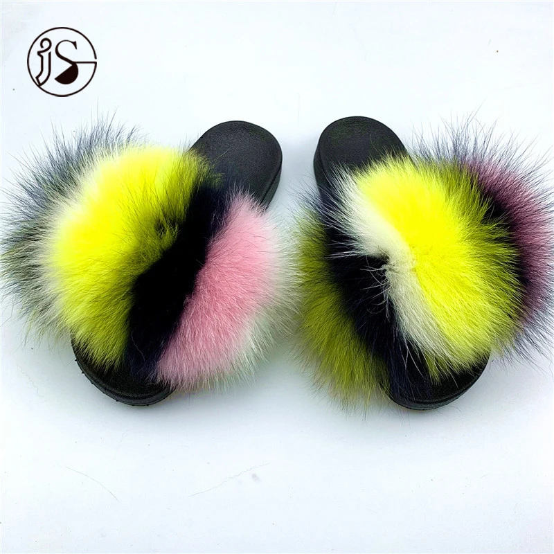 

2021 Fashion Stable quality Various styles fur sandals warm outdoor slides for ladies 100% Fox comfy furry slippers, Picture