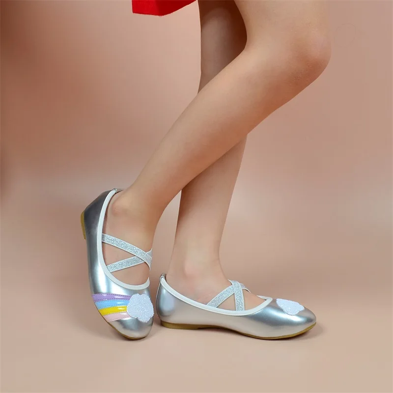 

2021 china latest design cute rainbow ballerina girls kids flat shoes, Silver