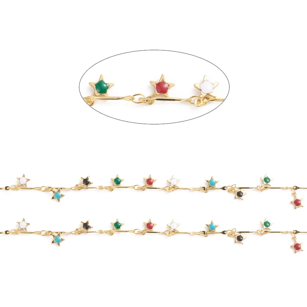 

PandaHall Soldered with Enamel Star Charms Brass Bar Link Chains