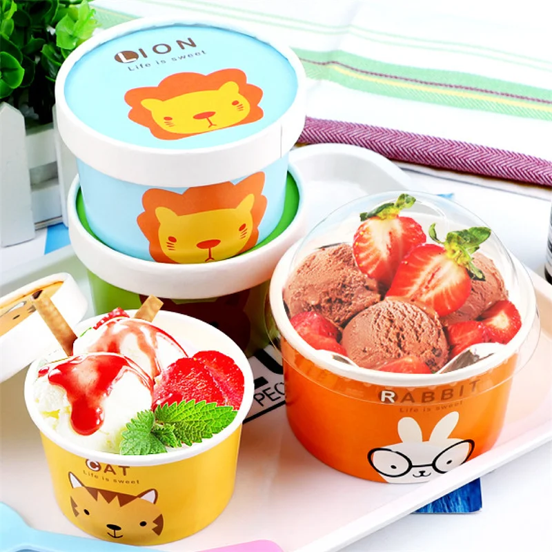 

RTS Disposable Custom Logo 4oz 5oz 6oz Kids Mini Paper Ice Cream Cups Food Packaging Cute Ice Cream Cup With Lid And Spoon