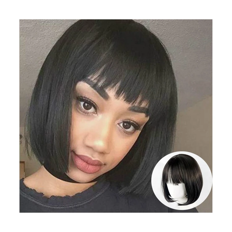 

Wig women European and American short straight hair Qi bangs BOBO hairstyle natural color spot