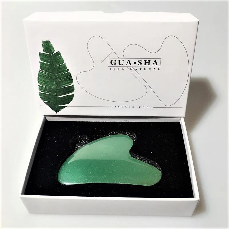 

Easy to use Face Slimming Body Scraping Green Aventurine Natural Jade Stone Face Body Massage Heart Shape Gua Sha Tool with gift
