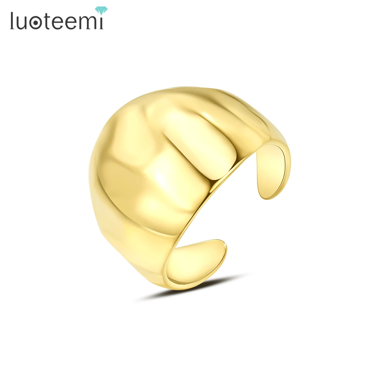 

LUOTEEMI Lady Designed Trendy Metal Gold Jewelry Stainless Steel Resizable Fashion Big Geometric Ring