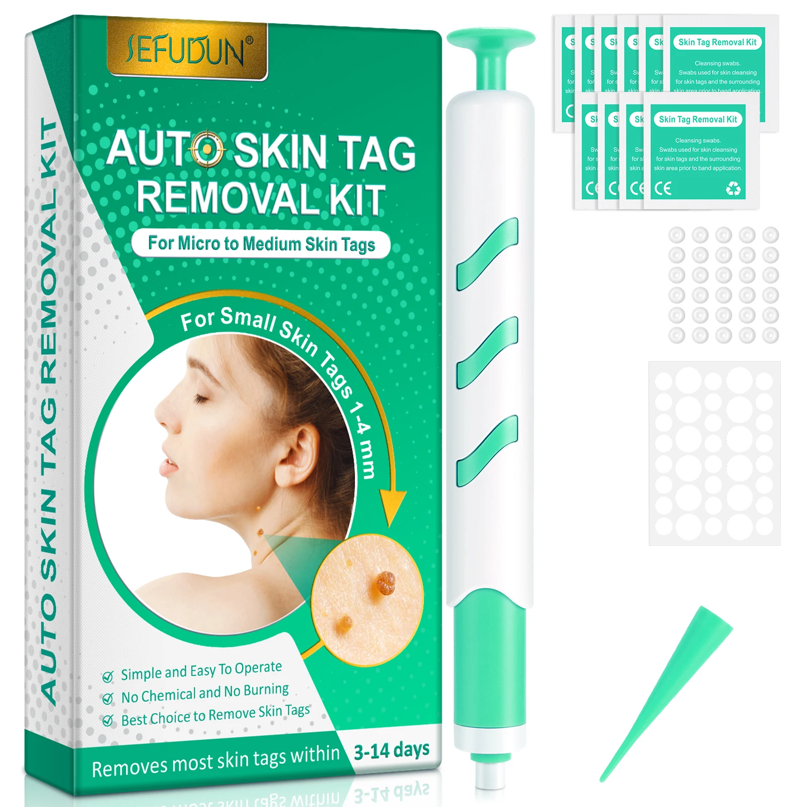 

SEFUDUN Effective Skin Treatment remover Wart Dot Dark Spot Mole Auto Skin Tag Removal Kit For Small Skin Tags 1-4mm