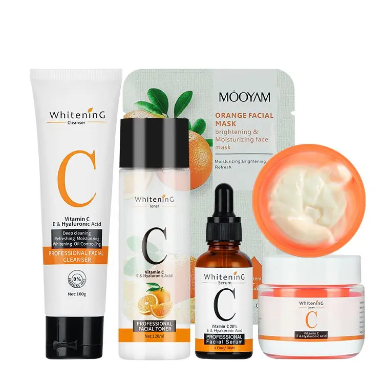

Private Label Natural Vitamin C Organic Face Care Set Anti-acne Serum Oil Whitening Cream Facial Kit for Women