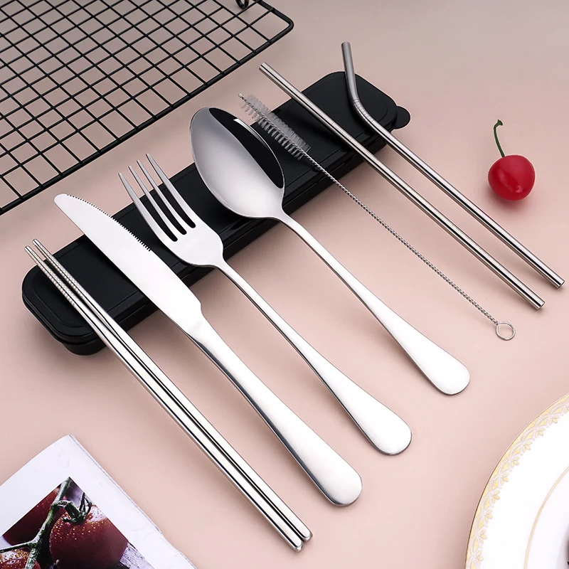 

High Quality Custom Silver Metal Spoon Forks Chopsticks Korean Portable Travel Picnic Camping 304 Stainless Steel Cutlery Set, Black,gold,silver,rose gold,colorful