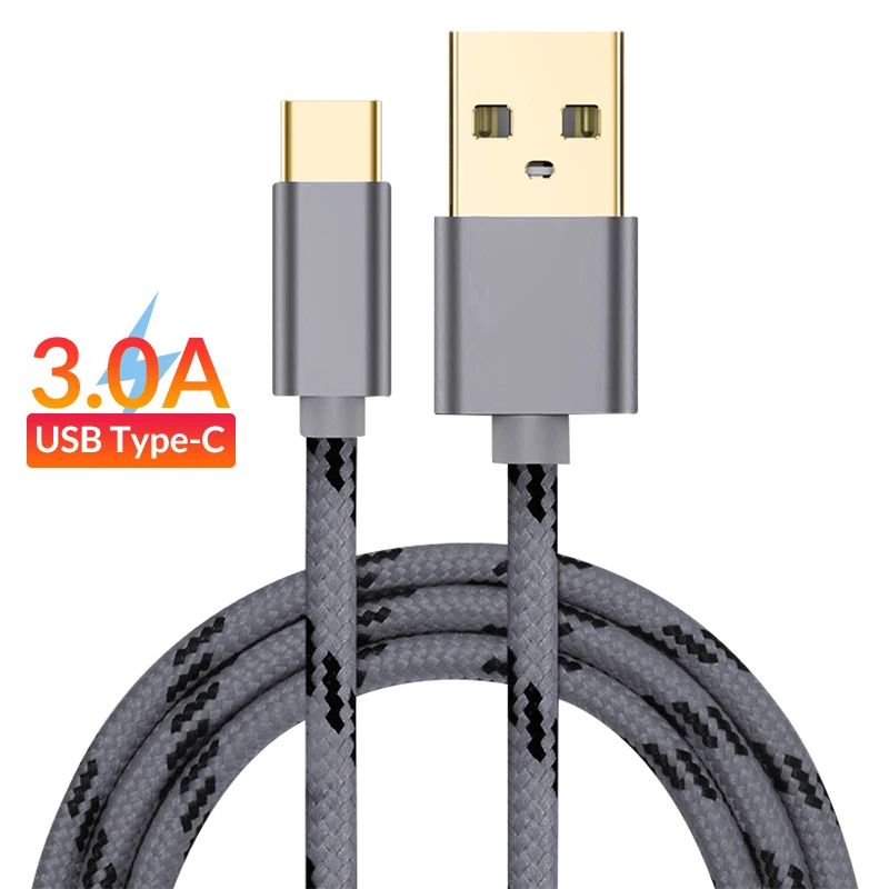 

Free Shipping 3A Fast Charging Nylon Braided Gold Plated Mobile Phone Charger Micro USB Type C Cable, Gray/red/silver/gold