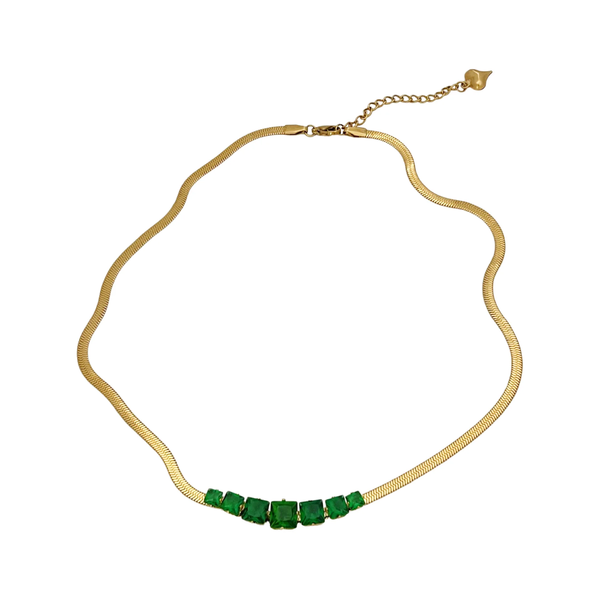 

Hip Hop Gold Stainless Steel Snake Chain Necklace Colorful Shiny Cubic Zirconia CZ Geometric Snake Bone Chain Vintage Necklace