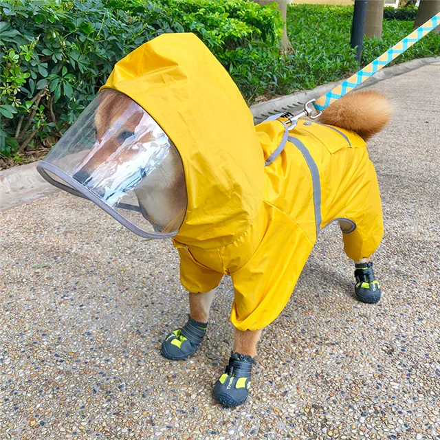 

2021 new teddy dog raincoat four-legged waterproof pet supplies clothes Shiba Inu raincoat all inclusive, Yellow
