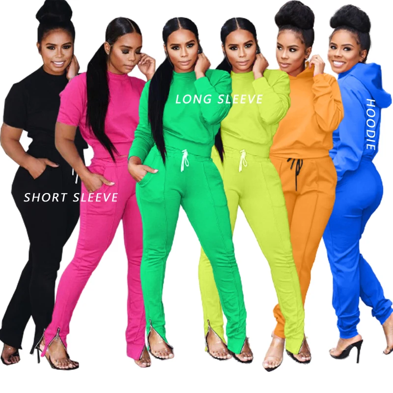 

2021 Fall Fashion Plain Sweat Suit Women 2 Piece Cotton Sweatsuit Women Tracksuit