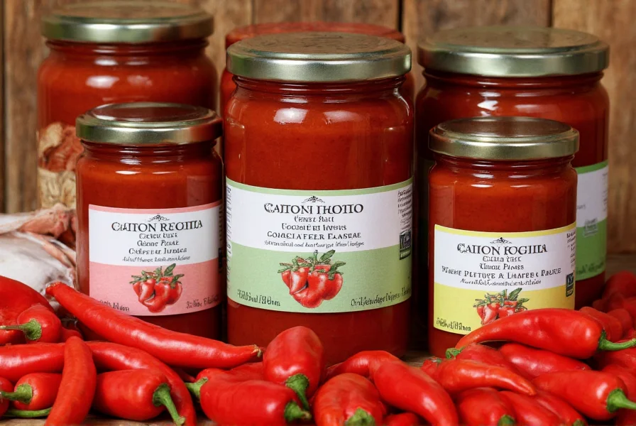 Assortment of authentic Calabrian chili pepper paste jars from Italian producers displayed alongside fresh Calabrian peppers