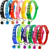 

Wholesale Multi Colors Paw Print Adjustable Nylon Pet Cat Dog Collar with Bell