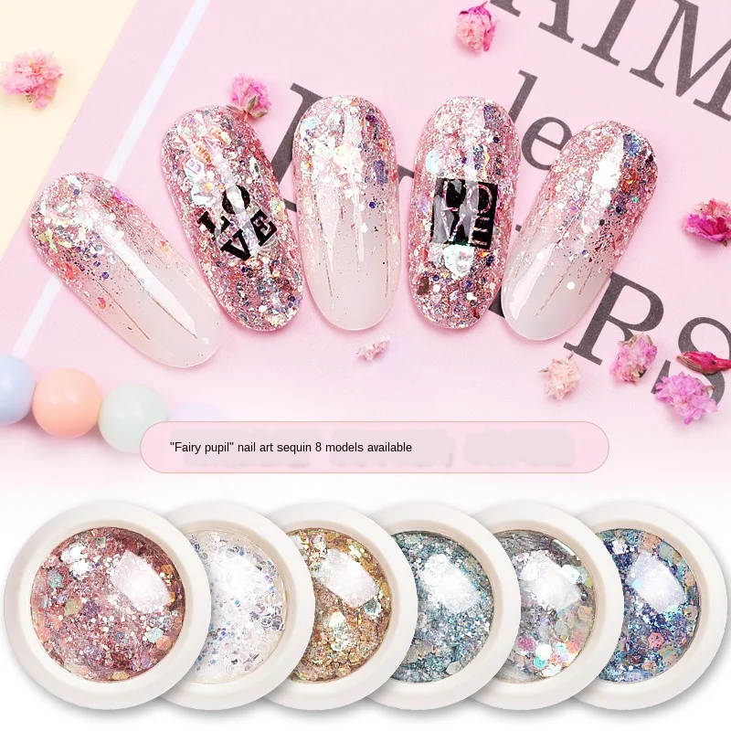 

Pink Cute Nail Glitter Set Holographic Laser Nail Powder Flake Manicure Ultra Thin Nail Art Sequin Chrome Pigment 8colors