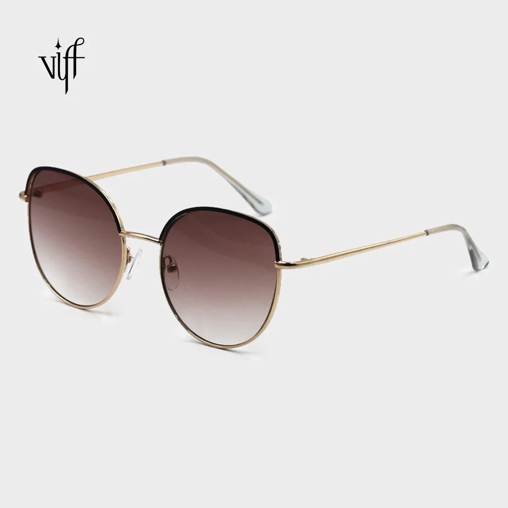 

VIFF HM18186 Exquisite Frame Fashion Metal Women Sunglasses Golden Stainless Steel Cute CE BSCI UV400 Customrized LOGO Sunglasss, Color