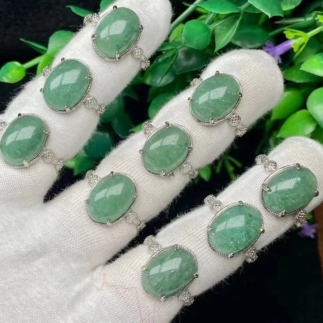 

Wholesale Silver Natural green aventurine jade Ring for women men Crystal Stone Quartz Gemstone Adjustable opening ring Jewelry