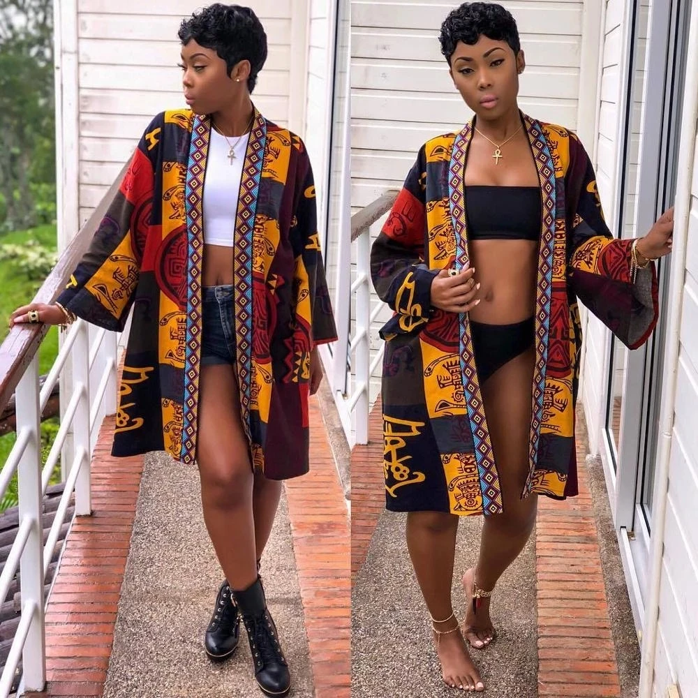 

2022 Africa Spring Women Spring Vintage Digital Printing Open Casual Coats Streetwear Jackets South Africa