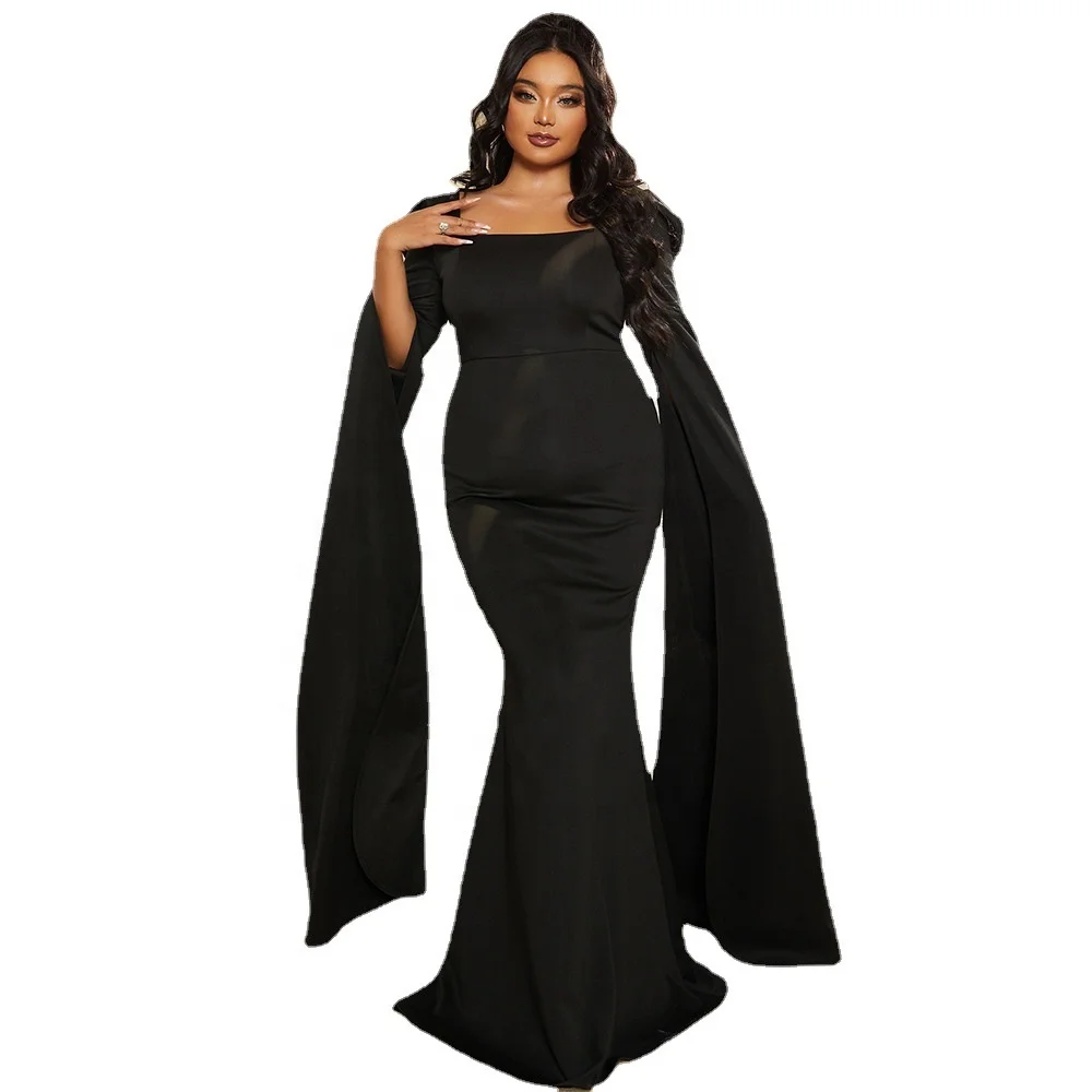 

Big Size women Floor Length Wear Puffy Long Sleeves Square Neck Sheath Wholesale Evening Dresses