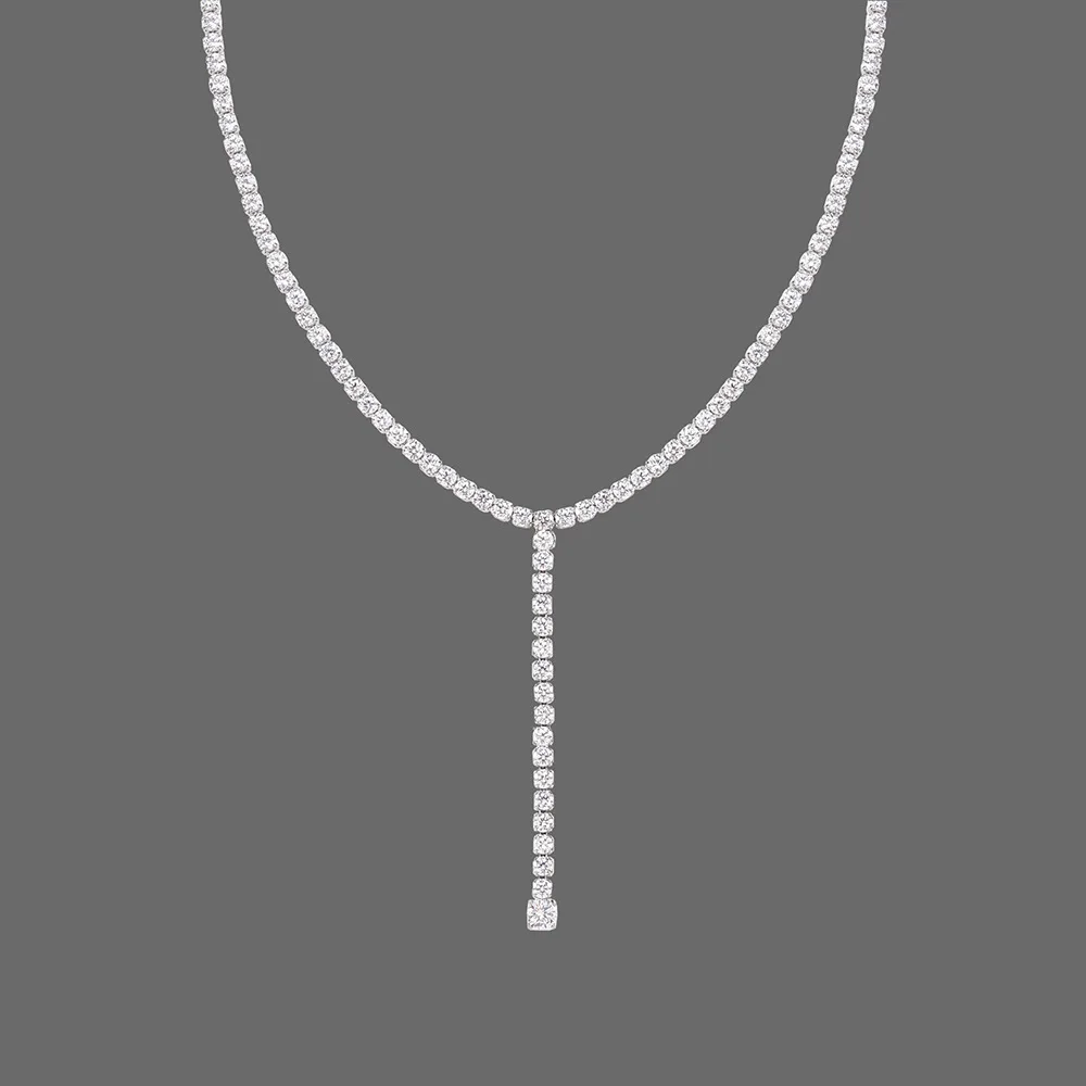 18K Gold Plated Luxury Zirconia Pave Tassel Y Necklace Stainless Steel Choker Necklace Design Jewelry Wholesale