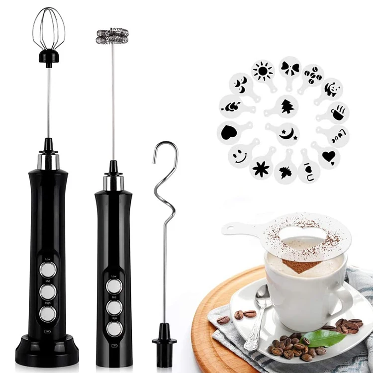 

Zuiveringsbare melk Frother Handold Foam Maker met roestvrij whisky, Black, white