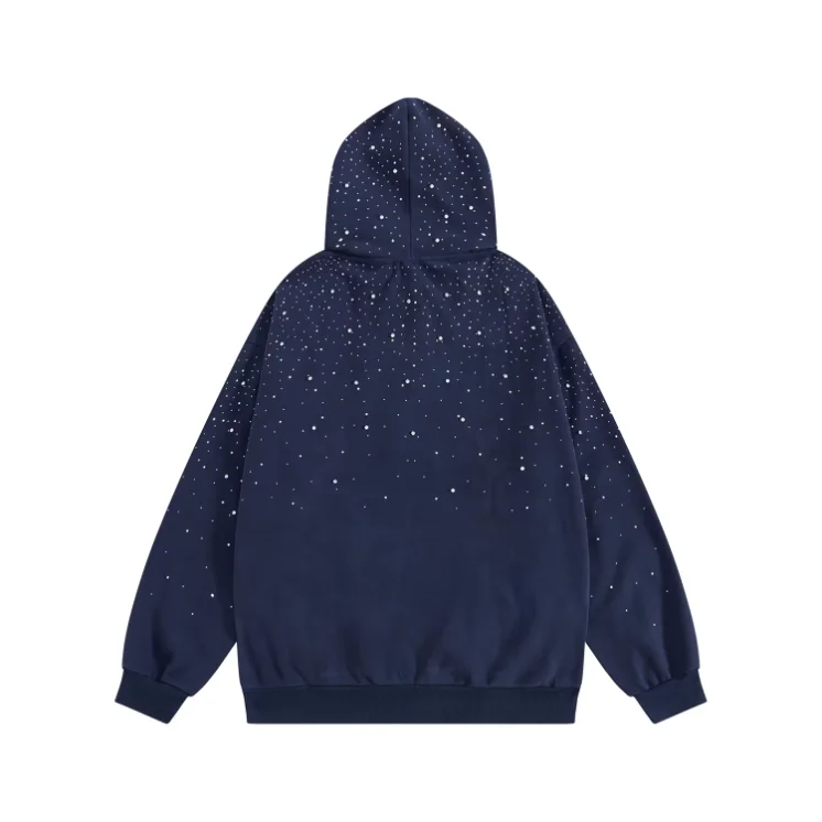 Rhinestone Starry Hoodie Men Oversized Drop Shoulder Heavyweight Cotton Hooded Sweatshirt Custom Streetwear Casual Pullover Top