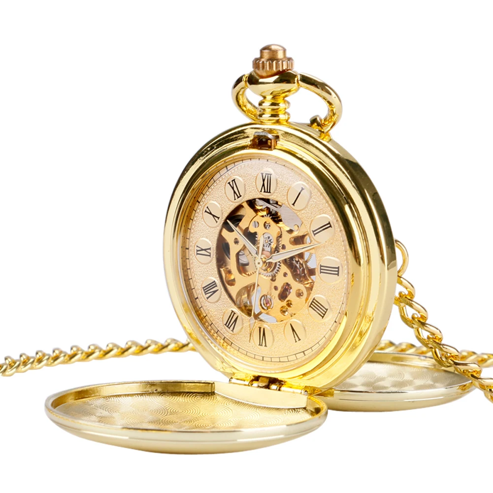

Creative Gold Watch Double Hunter Smooth Mechanical Pocket Watch For Man