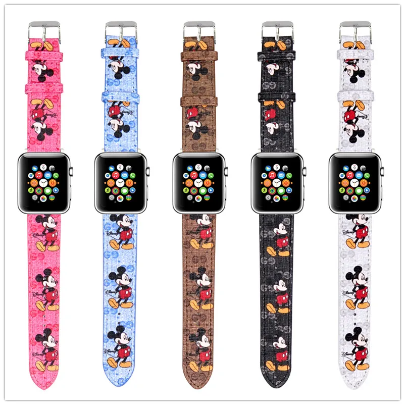 

Mickey Mouse Watch Bands for apple watch band leather Luxury design watch strap series 6 5 4 38 40 42 44mm