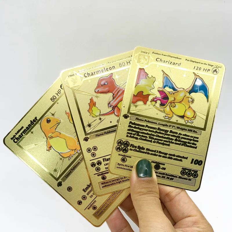 

2021 Latest Custom Rainbow Pikachu Vmax Charizard Pokemon Cards Vmax 1st edition Gold metal Pokemon collectible cards
