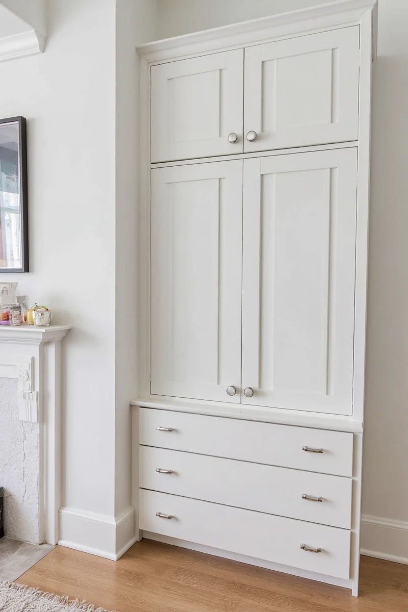 Built-in reading nook with storage cabinets below