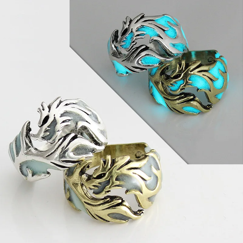 

Luminous Glowing Rings For Men Women Dragon Vintage Punk Glow In The Dark Enamel Male Charm Halloween Jewelry Rings
