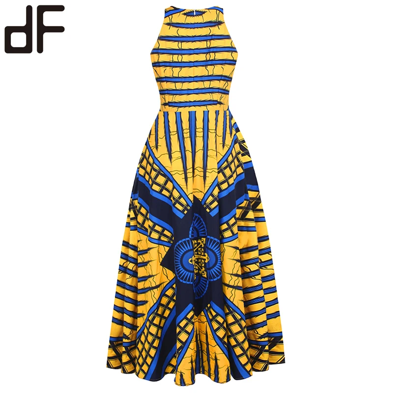 Plus Size Xl African Women Clothes Fashion Dress Round Neck Sleeveless Long Maxi African Style 8332