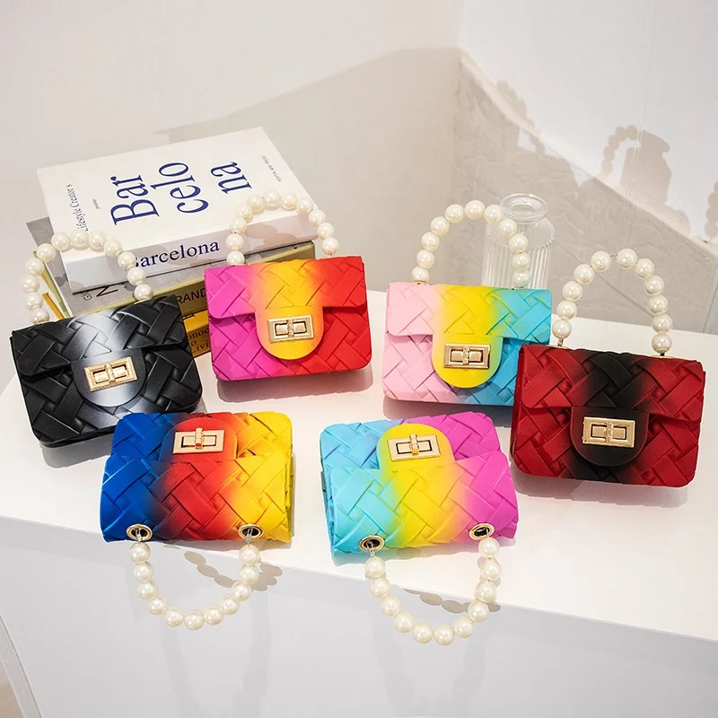 

Trendy Summer New Crossbody Pearl Jelly Bags Mini Purses Colorful Weave Shoulder Bag